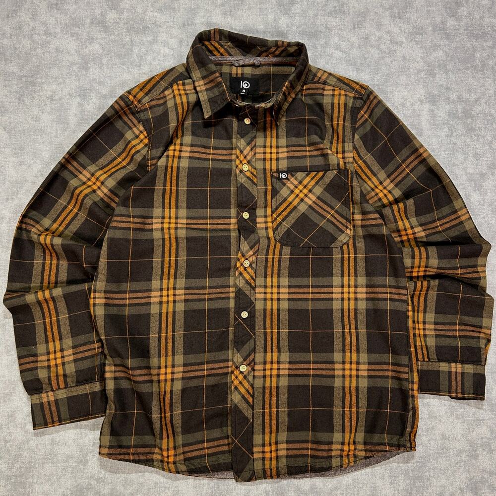 tentree Plaid Flannel Shirt Olive Black Mustard Organic Cotton Blend Mens M
